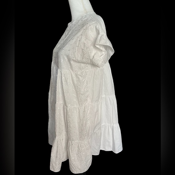 Pretty Little Thing Dress White Eyelet Mini Layered Boho Peasant Size 6 Festival - Picture 3 of 13